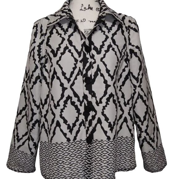 Reversible Graphic Tribal Print Blazer Button Front Jacket Boxy Fit Button Down - Picture 2 of 10